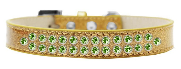 Two Row Lime Green Crystal Size 16 Gold Ice Cream Dog Collar